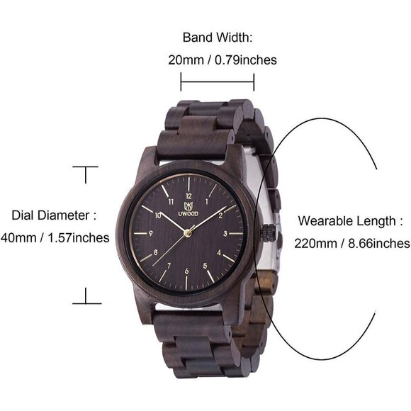 ✨ Leeev Unisex Natural Men Black Wooden Series 40 mm Gift Box & Band Watches - Picture 4 of 6